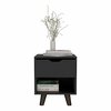 Tuhome Crail Nightstand with 1 Open Storage Shelf. 1 Drawer and Wooden Legs- Black MLW9052